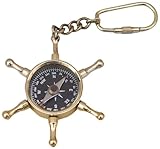 Hampton Nautical  Solid Brass Ship's Wheel Compass Key Chain, Brass