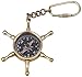 Hampton Nautical  Solid Brass Ship's Wheel Compass Key Chain, Brass