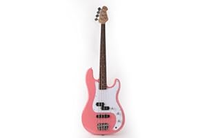 Fojill Full Size Electric Bass Guitar 4 Four String Right Handed Hand with Gig Bag For Adult Genuine Rosewood Fretboard (Pink)
