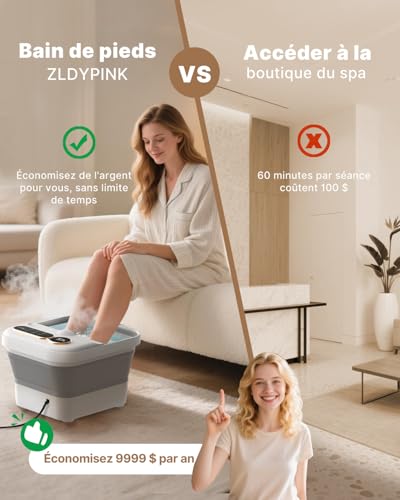 Foldable Heated Foot Bath, Electric Foot Spa Massager with 24 Motorized Shiatsu Massage Rollers, Bubble and Temperature Control, Pedicure Spa Bath for Relaxing