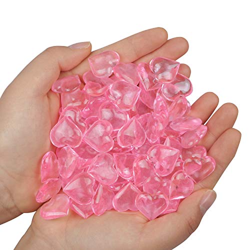 Fangoo 110 Pieces Pink Acrylic Heart Flat Back Heart Gems for Valentine's Day Decorations, Vase Filler, Table Scatter Decoration, Wedding Decorations,Home Decorations(Pink, 8OZ)