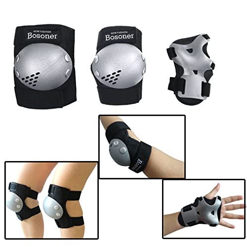 BOSONER Kids/Youth Knee Pads Elbow Pads Wrist Guards Set for 3-15 Years, Child Protective Gear Set for Roller Skates, Cycling, BMX Bike, Skateboard, Inline Skating, Scooter Riding Sports…
