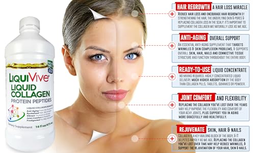 LiquiVive Liquid Collagen Protein Peptides Concentrate | Pure Hydrolyzed Super Multi Collagen Hydrolysate Drink | Higher Absorption Than Powder Pills & Capsules | Colageno Liquido Hidrolizado