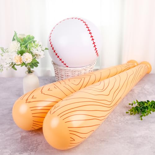 AMOR PRESENT 3PCS Inflatable Baseball Set, 11 Inch Beach Ball Baseball 30 Inch Baseball Bat Inflates for Kids Pool Party Favors