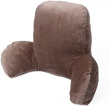 Shredded Foam Reading Pillow Plus, Larger Best Plush Oversize Bedrest Lounger, Microsuede Bed Rest Pillow Comfort PP Cotton with Arms Back Soft Support Cushion, Washable Zipper Removable (Brown)