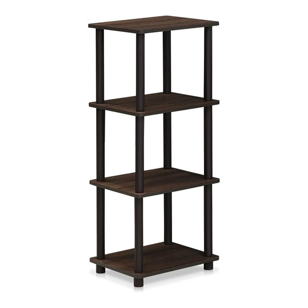 Furinno TURN-N-TUBE Storage Shelves, 4-Tier Book Shelf, Corner Shelf, Toolless Open Shelves, for Organization and Storage, Living Room, Garage, Home Office, Walnut