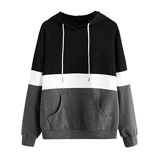 WUAI-Women Autumn Winter Casual Hoodie Color Block Long Sleeve Pullover Hooded Sweatshirts Tops（Grey,X-Large - Thumbnail 4