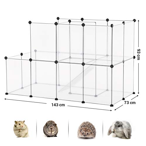 SONGMICS cavia'skooi met hellingbaan, buitenverblijf voor konijnen, grote ren met trap, doe-het-zelf hamsterkooi van… - Afbeelding 4