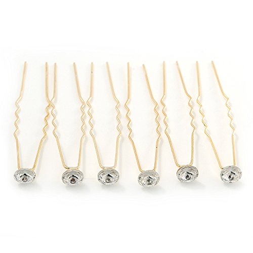 Bridal/ Wedding/ Prom/ Party Set Of 6 Gold Plated Crystal Bead Hair Pins