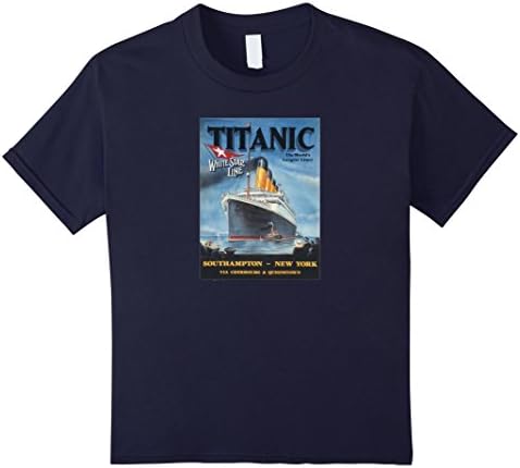 Kids Titanic White Star Lines Ship Poster on a Tee Shirt 8 Navy