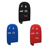 Qty 3 (Black Red Blue) Key Case Cover Jacket Silicone Rubber Fob Keyless Remote Holder Skin fit for JEEP FIAT DODGE CHRYSLER Smart Remote Key Case