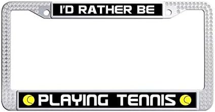 amazon com i d rather be playing tennis license plate frame white rhinestones car plate frame automotive amazon com