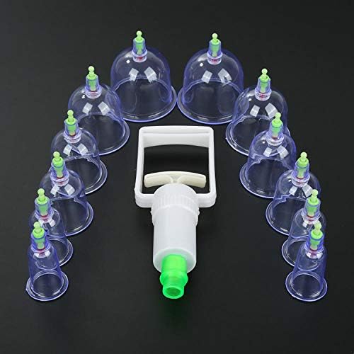 SSTQSAA 12 Cups/set Chinese Vacuum Cupping Body Massage Therapy Household Pull Out Vacuum Cupping Kit (with Air Pump)
