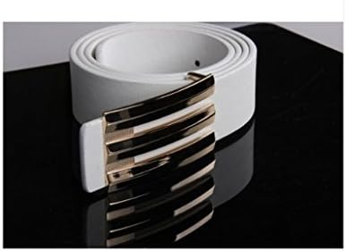 Fashion High Quality Men's Classical Luxury Leather Buckle Belts (White Belt with Black Buckle)