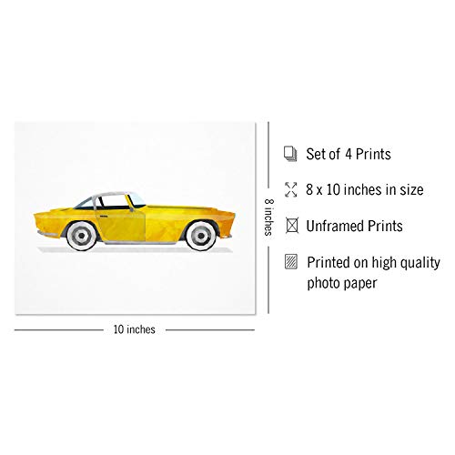 Classic Car Nursery Wall Art Set of 4 Unframed (10x8 inches