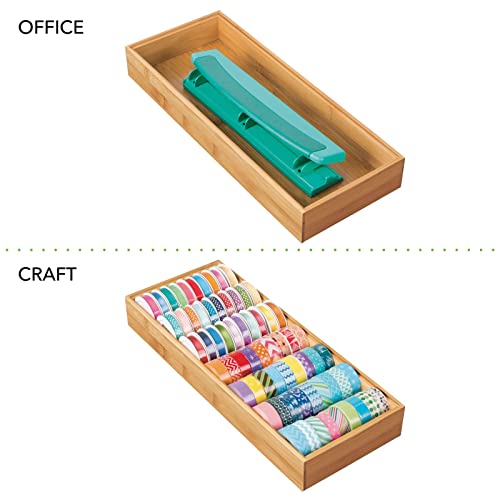 mDesign Wooden Bamboo Drawer Organizer 15" Long Stackable Storage Box