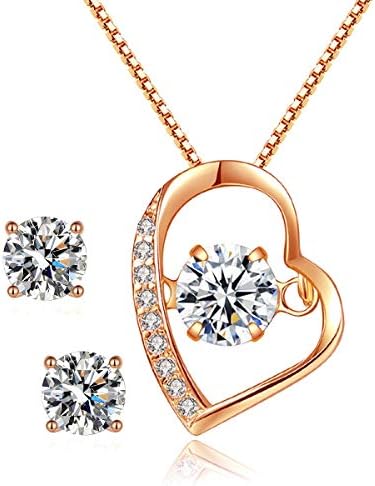 Jeconpal レディース ネックレス ピアス セット シルバー925 オープンハート アクセサリー 金属アレルギー対応 クリスマス 誕生日 プレゼント 女性 ギフトボックス付き（18k ピンクゴールド 仕上げ ）