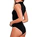 May&Maya Women's Mock Neck Plunging V-Neckline Bodysuit (S, Black)