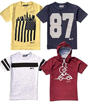 ABITOBoys Tshirts Regular Fit in Cotton - Pack of 4 Printed tees