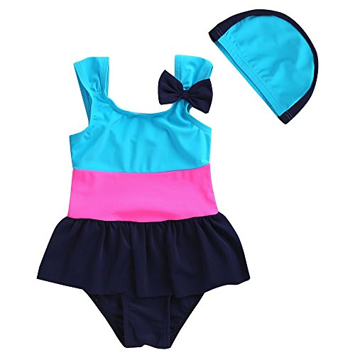 Vivobiniya Kids Swimsuit One-Piece Swimsuit Color Focus Splice Swimwear 3-7T (7(6years Old), Blue)