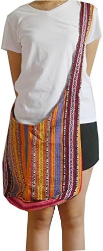 NP Thainess's Crossbody Sling Shoulder Bag Hippie Style Multi Stripe Colors (Brown Orange)