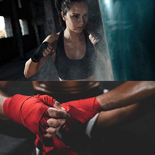 Liberlupus 120''/180'' Boxing Hand Wraps for Men & Women, Elastic Hand Wraps for Boxing Gloves, Handwraps with Hand & Wrist Support for Boxing Kickboxing Muay Thai MMA (Red 2-Pair, 120 inch) - Thumbnail 2