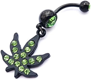 WOWOHE 14g Green Leaf Dangling Belly Button Navel Ring Body Piercing Jewelry