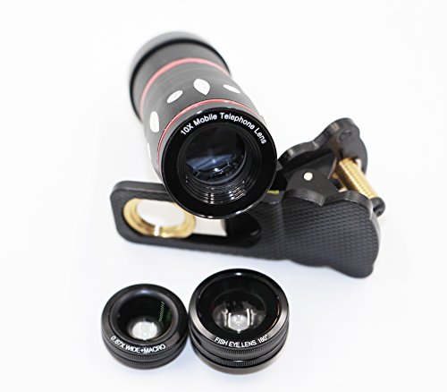 Juboury 4in1 10x Telephoto Lens/Fisheyes/Macro and Wide Angle Cat Design Universal Clamp Camera Lens for iPhone iPad Mini Samsung Galaxy Note Sony LG Blackberry Motorola HTC Smartphones(Black)