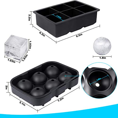 Ice Cube Trays Silicone Combo Mold, Silicone Sphere Ice Ball Maker with Lids and Large Square Ice Cube Molds for Whiskey & Cocktail Reusable BPA Free (Set of 2)