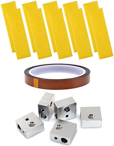 Ivelink Adhesive Gold Tape Kapton Tape and 3mm Heating Block Cotton and Aluminum Heater Block for MK8 Makerbot 3D Printer (16Pcs, 12mm 33mm)