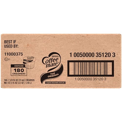 NESTLE COFFEE MATE COFFEE CREAMER, ORIGINAL, LIQUID CREAMER SINGLES, NON DAIRY, NO REFRIGERATION, 0.375 FL OZ TUBS (PACK OF 180)