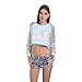 Focal20 Laser Patchwork Sweatshirt Long Sleeve Tee Tops Harajuku Pullover T Shirt Blue