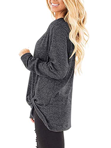 image for Yidarton Women's Comfy Casual Long Sleeve Side Twist Knotted Tops Blou
