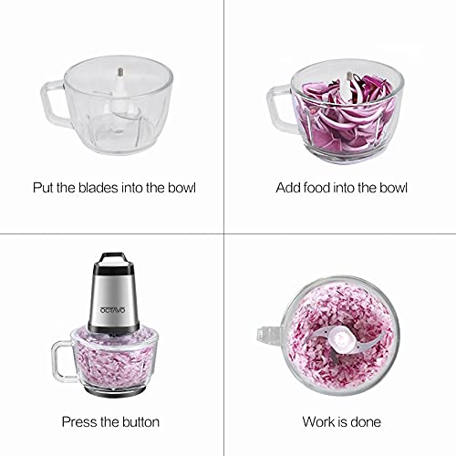 OCTAVO Electric Food Processor, 8Cup Capacity Glass Bowl,300W Meat
