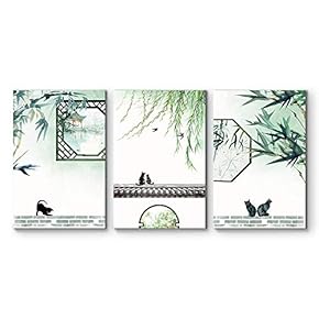 3 Panel Canvas Wall Art - Cats Playing in a Chinese Garden Watercolor Art - Giclee Print Gallery Wrap Modern Home Art Ready to Hang - 16"x24" x 3 Panels