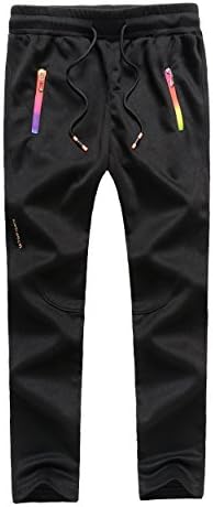 MEIKESEN Boy's Basic Sportswear Jogger Pants Drawstring Running Trousers with Zip Pockets Black Size 8