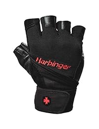Par de guantes de piel Harbinger Pro con muñequera, acolchados y ventilados para levantamiento de pesos