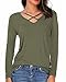 CPOKRTWSO Women Summer Tops Cross Front Deep V-Neck Long Sleeve Tees Top ArmyGreen S