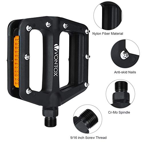 V VONTOX Bike Pedal, Lightweight Non-Slip Bike Pedals, Nylon Fiber Bicycle Platform Pedals for BMX MTB，9/16-Inch Cr-Mo Steel Spindle[1Pair] - Thumbnail 2