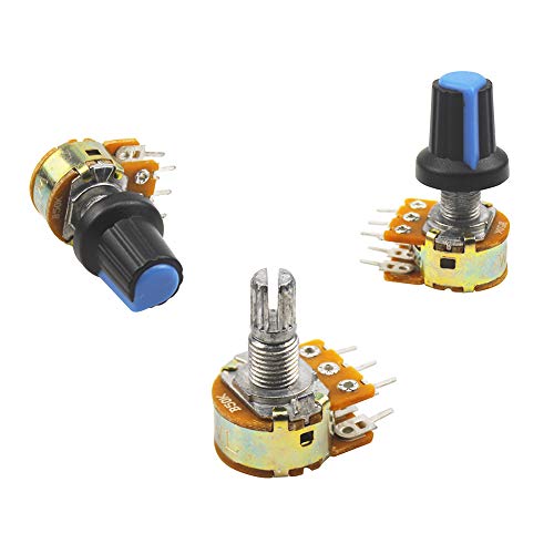 WayinTop 10pcs B50K 50K Ohm Knurled Shaft Dual Potentiometer Linear Taper Variable Resistor with Knob Nuts and Washers (Dual Linear B50K)