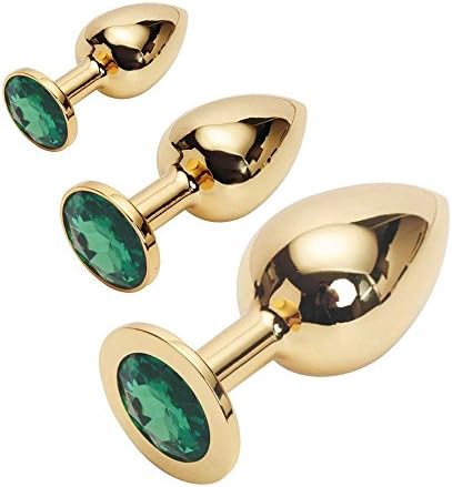 QBJY Adult Sex 3PCS Jeweled Beginner's Butt Plug Anal Stimulation toy Anal Plug Fetish Kinky Game Sex Massager for Lover (Golden,Green)