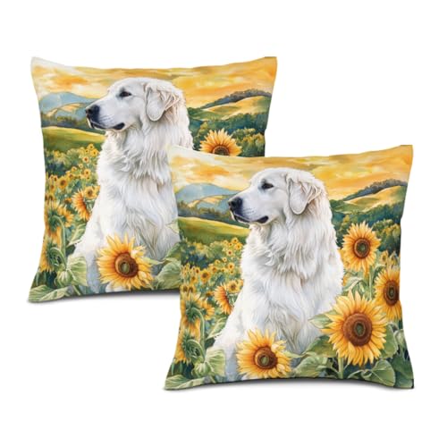 KEEPAEON Sunflower Great Pyrenees Throw Pillow Cover 12x12 Inch Set of 2 Outdoor Spring Summer Decorations Decorative Throw Pillow Case for Couch Home Room Decor at Amazon