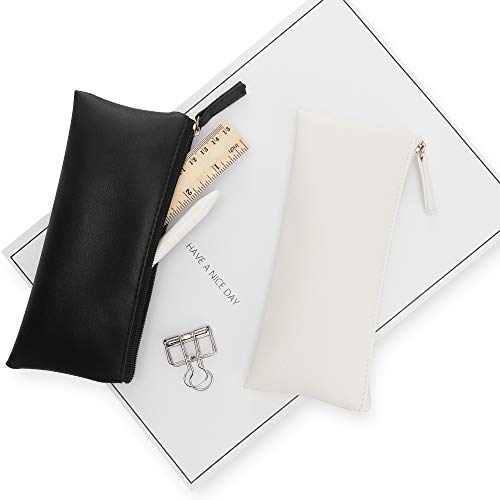 EONMIR PU Leather Pencil Case Pouch Bag,Small Simple Pencil Pouch,Makeup Pouch for Girls,Boys,School,Office(Black+White) - Thumbnail 4