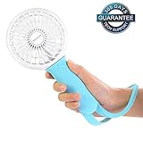 Witmoving Hand Held Fan Portable Fan, Battery Operated Fan & Mini Fan with LED Light, 18650 Rechargeable Battery, Silicone, 3 Speeds Operation for Women, Outdoor Camping Travel(Blue)