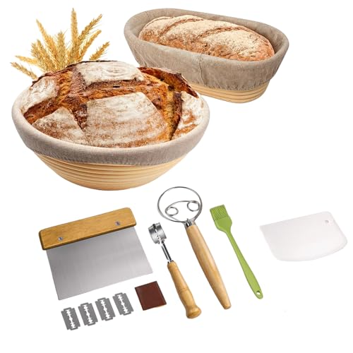 Baking Supplies Set, Banneton Bread Proofing Basket, Sourdough Baskets with Dough Whisk Lame Dough Scraper Bowl Scraper Silicone Brush
