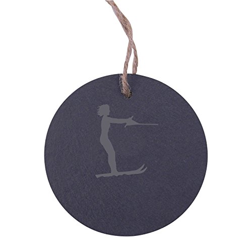 Personalized Custom Female Water Skiing 3.125-inch Circle Slate Hanging Christmas Tree Ornament