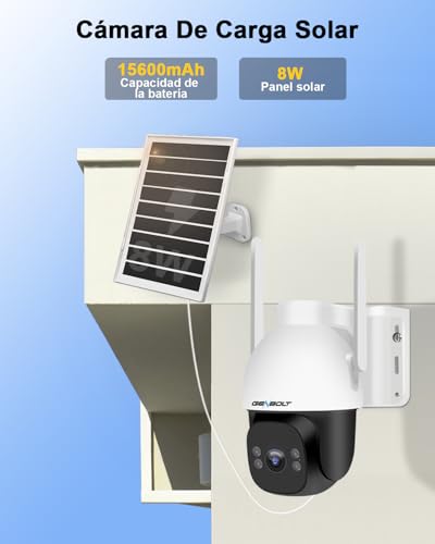 GENBOLT 4G LTE Camara Seguridad Exterior Solar Inalámbrica Sin WiFi, 24/7 Grabación AOV, 15600mAh Batería 8W Panel Solar,2K Camara Vigilancia 4G, con SIM, Apertura F1.0, Detección IA 90 Pies