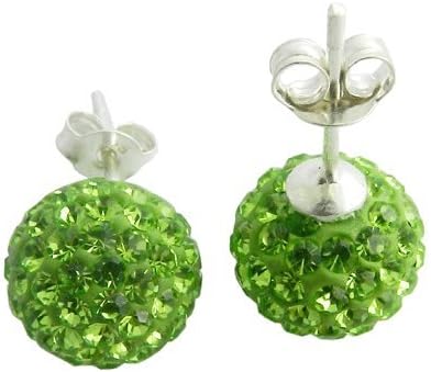925 8MM Silver Peridot Green Crystal Stud Earring Jewelry