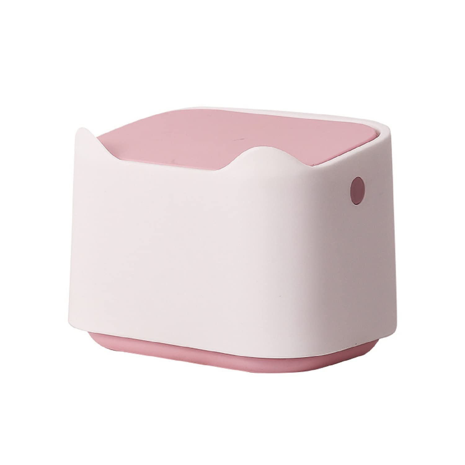 ETRAVEL Small desk bin mini waste bin with lid kids dustbin trash can for classic desk, desktop, bedroom, office table, Car, Indoor Dust Bin top bin (Pink+White)