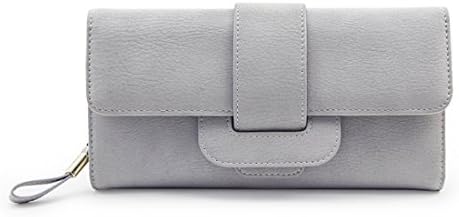 Women Large Capacity Zipper Long Clutch Wallet Leather Lady Elegant Purse Card Holder Case(Grey)-Westyco
